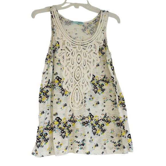 Maurices Tops - Maurices Floral Lace Front Tank Top M White & Yellow Polyester